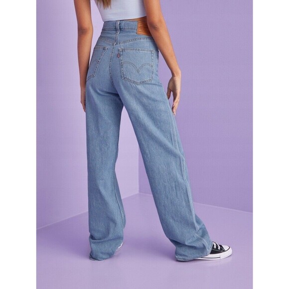 Levis Premium Womens High Loose Denim Jeans Blue Straight Wide Leg Baggy New - Picture 3 of 15